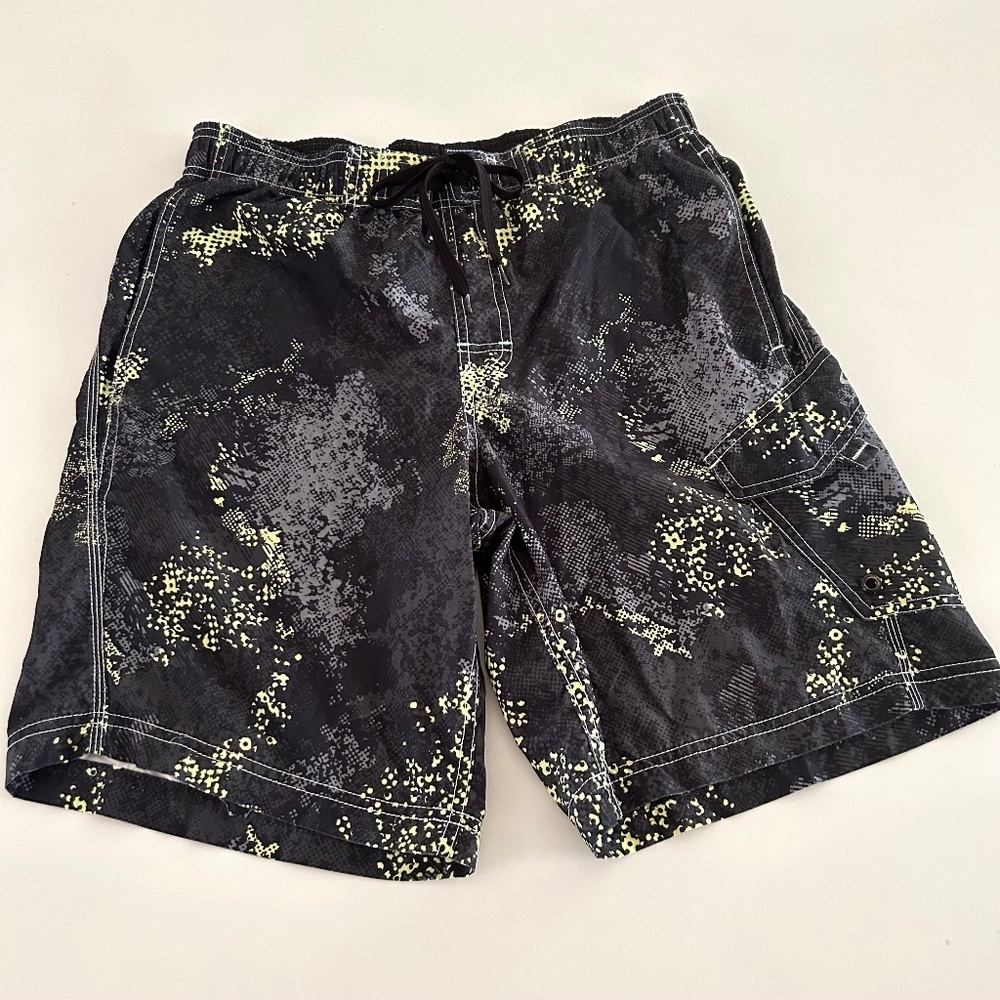 Champion S/P Camo Board Shorts Swim Trunks Lined Cargo Pocket Black Grey Multico